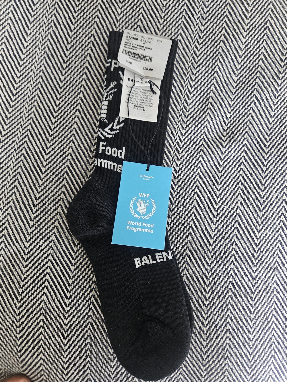 Balenciaga Black Crew Socks with White World Food Programme Logo